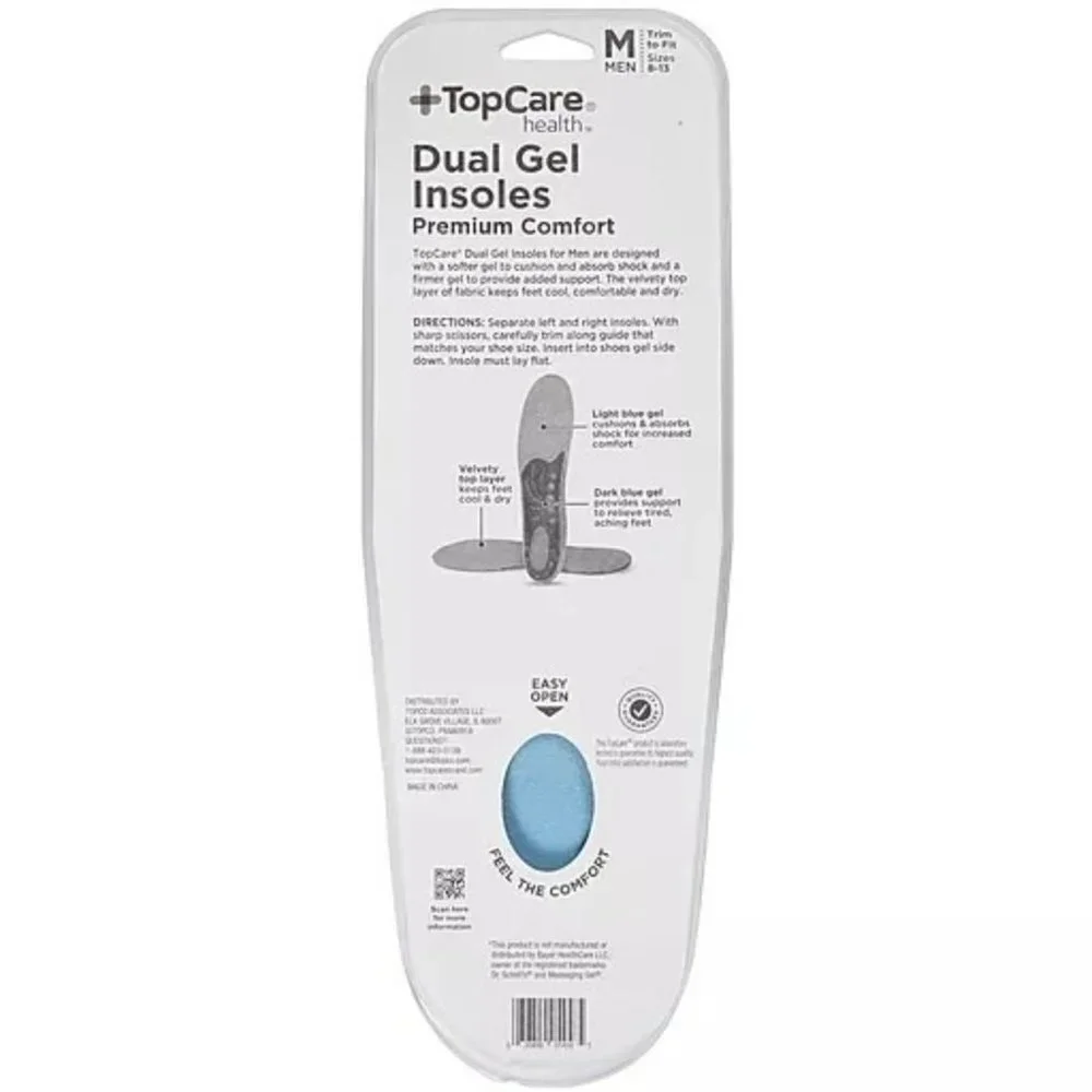 NWT TopCare Men's Premium Comfort Insoles Dual‎ Gel